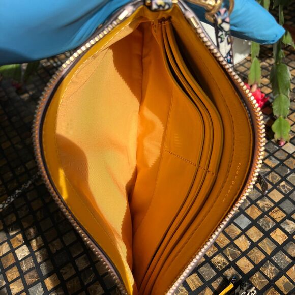 Tory Burch Colorblock Tassel Crossbody Bag Goan Sand Floral & Daisy Yellow EUC - Picture 5 of 8